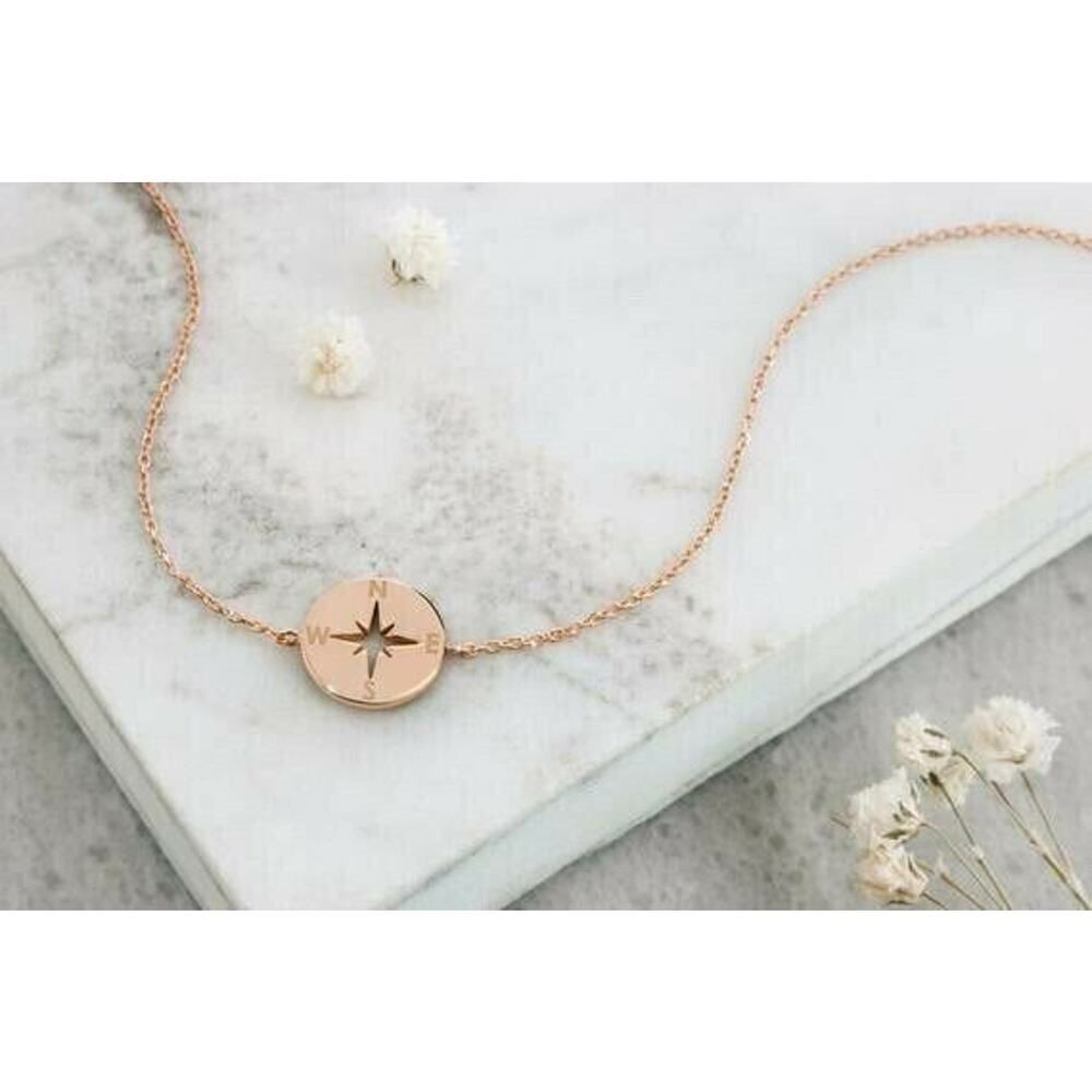 Los Angeles Boutique Rose Gold Stainless Steel Compass Design Pendant Bracelet